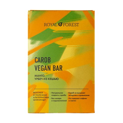 Натуральный шоколад "Carob Vegan Bar" Манго, урбеч из Кешью, 50 г (Royal Forest)