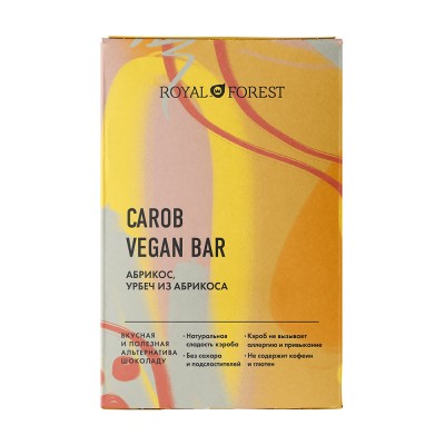 Натуральный шоколад "Carob Vegan Bar" Абрикос, урбеч абрикосовый, 50 г (Royal Forest)