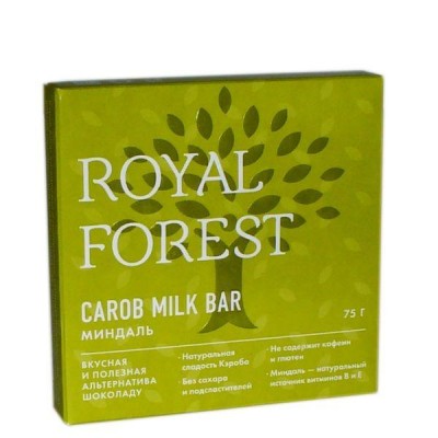 Натуральный шоколад "Миндаль" Carob milk bar Royal Forest, 75 г