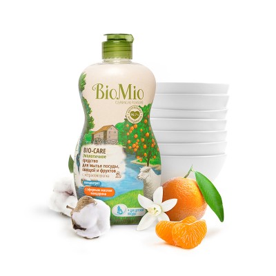 Экологичное средство для мытья посуды, овощей и фруктов Bio Mio с маслом мандарина, 450 мл